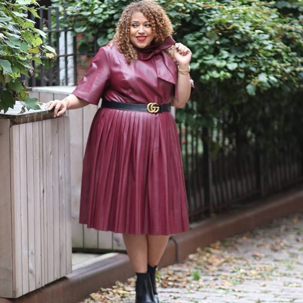 Leather Tie Neck Dress